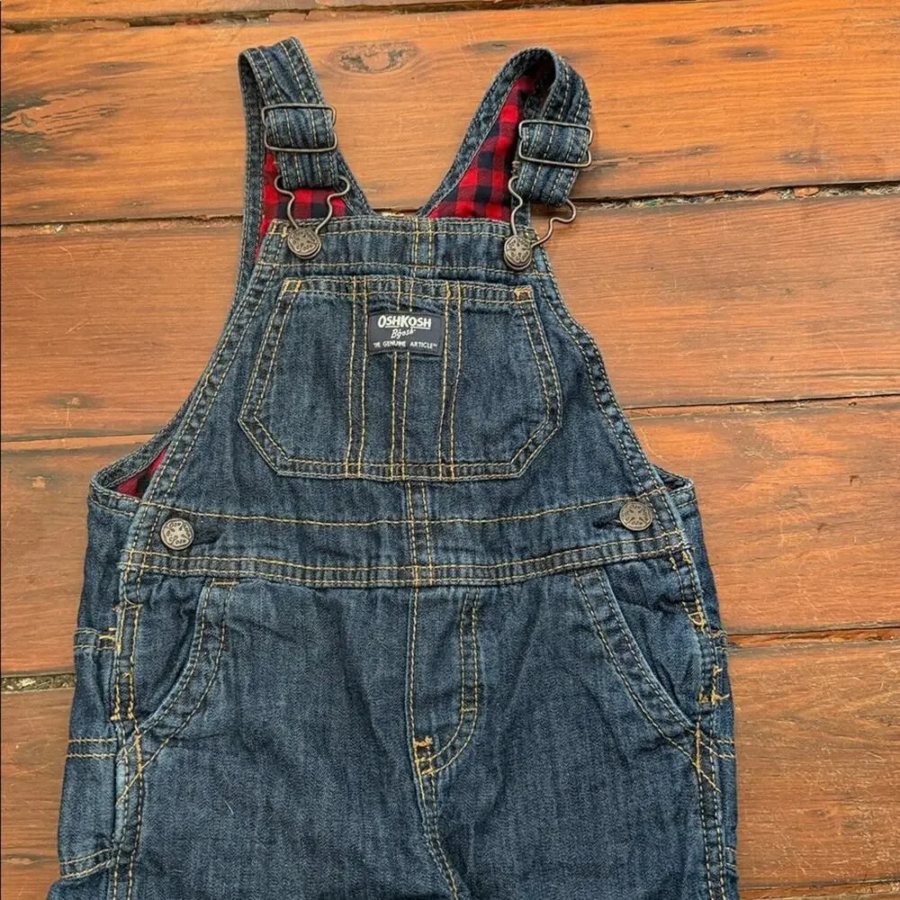 Oshkosh B’gosh Buffalo plaid flannel lined denim jean carpenter overalls sz 24M